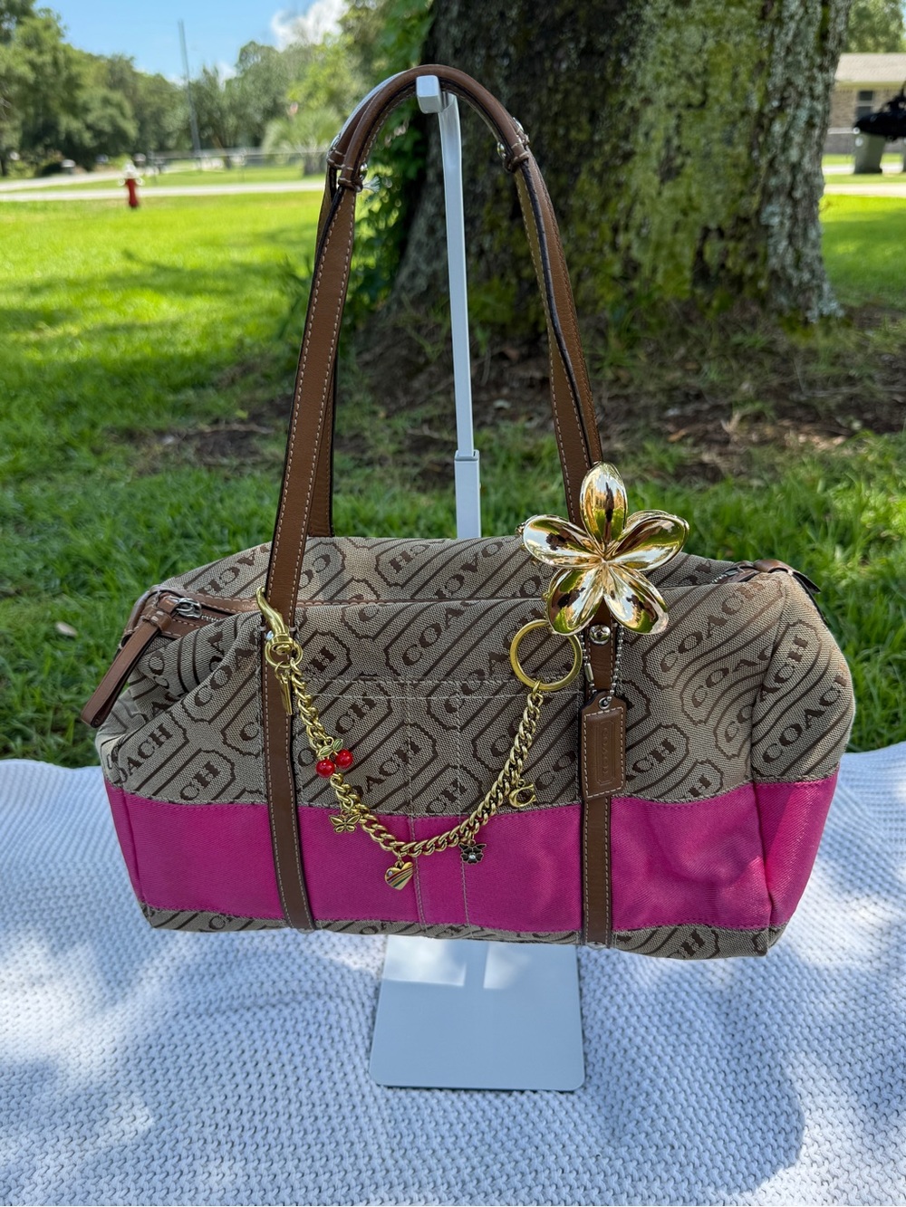 Coach Lozenge Pink/Tan Satchel